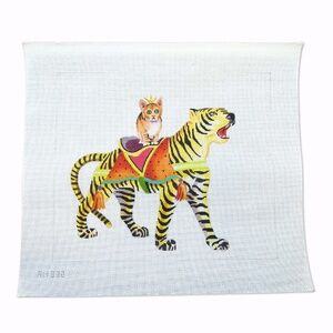 Kitty on Tiger Needlepoint Canvas - Hand Painted - 13m
